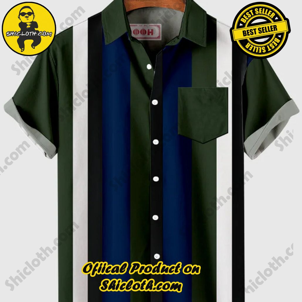 Sway into Summer Bliss with Shiclothshop's Tropical Elegance: The Hawaiian Shirt Collection 15 1960s Green & Blue & White Stitching Men's Hawaiian Shirt And Short