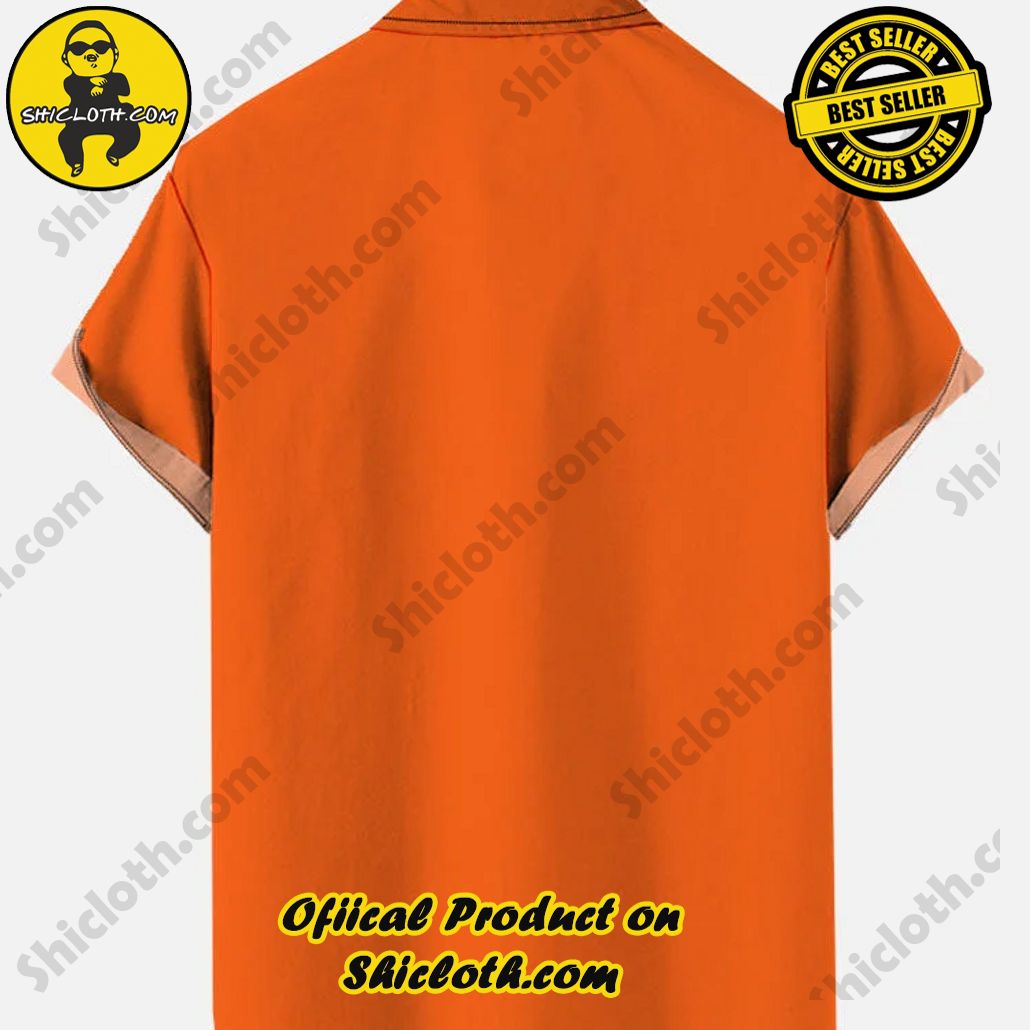 1960s Halloween Element Black And Orange Stitching Witch Goblet Printing Short Sleeve Shirt 1960s Halloween Element Black And Orange Stitching Witch Goblet Printing Short Sleeve Shirt