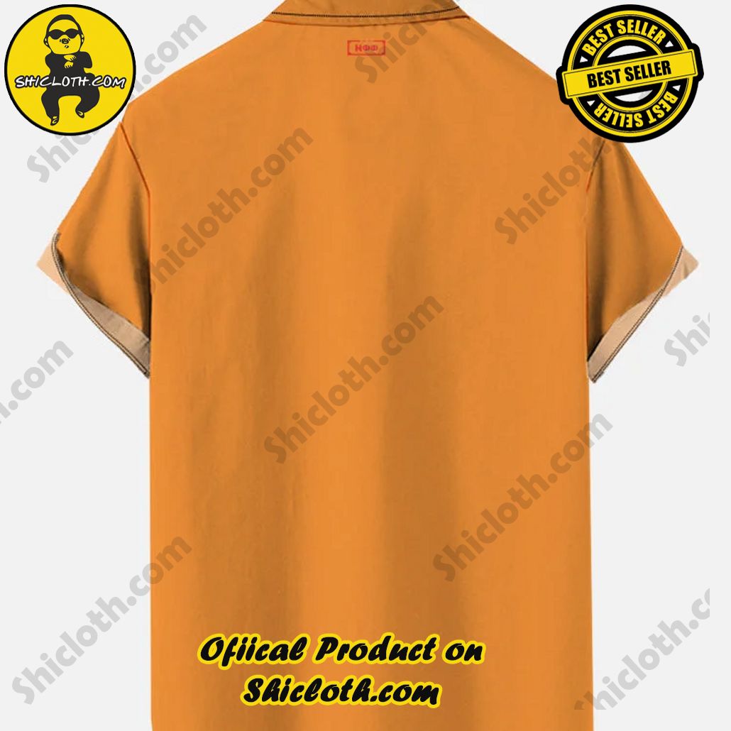 1960s Halloween Vintage Orange Stitching Cats And Scratches Printing Printing Short Sleeve Shirt 1960s Halloween Vintage Orange Stitching Cats And Scratches Printing Printing Short Sleeve Shirt