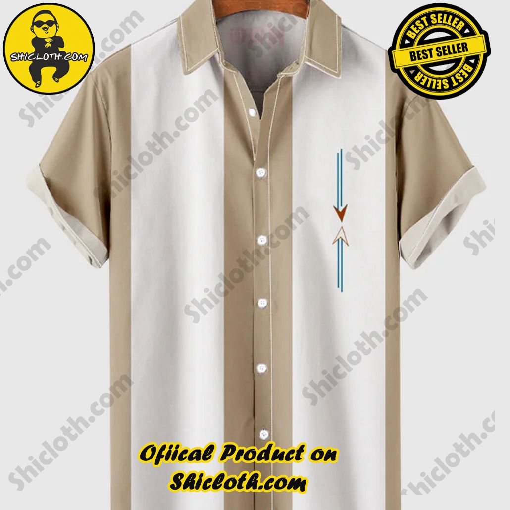 Sway into Summer Bliss with Shiclothshop's Tropical Elegance: The Hawaiian Shirt Collection 19 50s Beige & Khaki Stitching Geometrical Element Printing Men's Hawaiian Shirt And Short