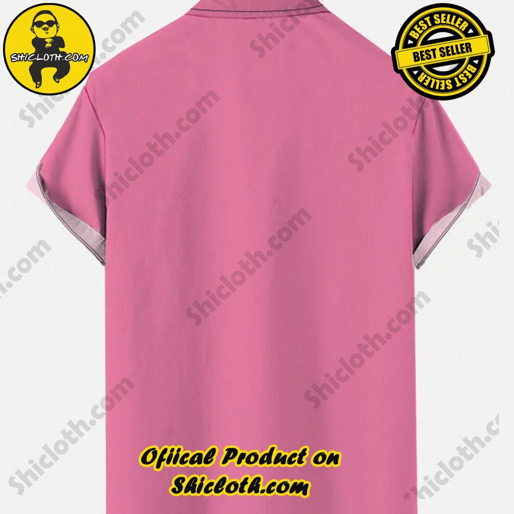 50s Black And Pink Stripes Stitching Tropical Flamingo Wildlife Printing Short Sleeve Shirt 50s Black And Pink Stripes Stitching Tropical Flamingo Wildlife Printing Short Sleeve Shirt