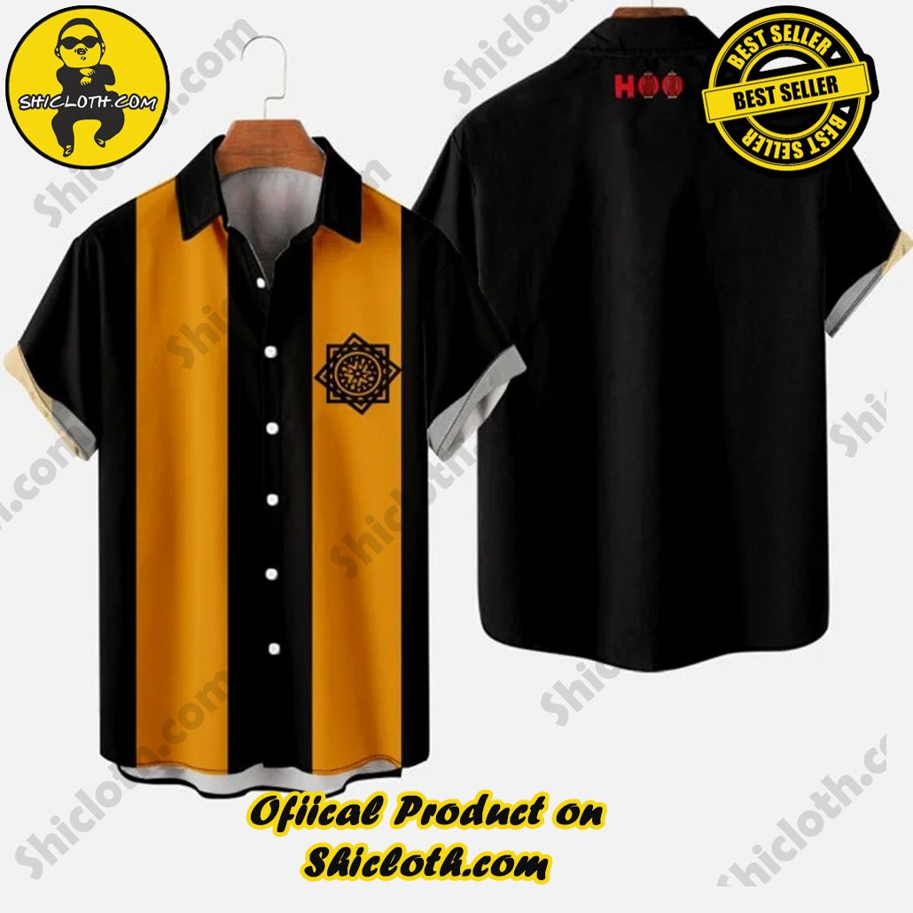 50s Black & Orange Stripe Octagon Pattern Printing Men’s Short Sleeve Shirt 50s Black & Orange Stripe Octagon Pattern Printing Men’s Short Sleeve Shirt