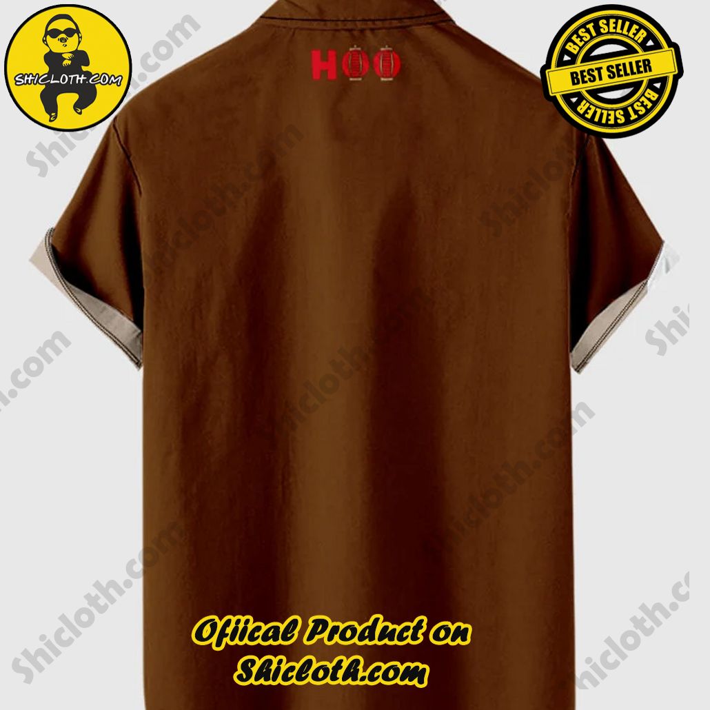 50s Brown & White Stitching Coconut Tree Printing Men's Short Sleeve Shirt 2 50s Brown & White Stitching Coconut Tree Printing Men's Short Sleeve Shirt - Image 2