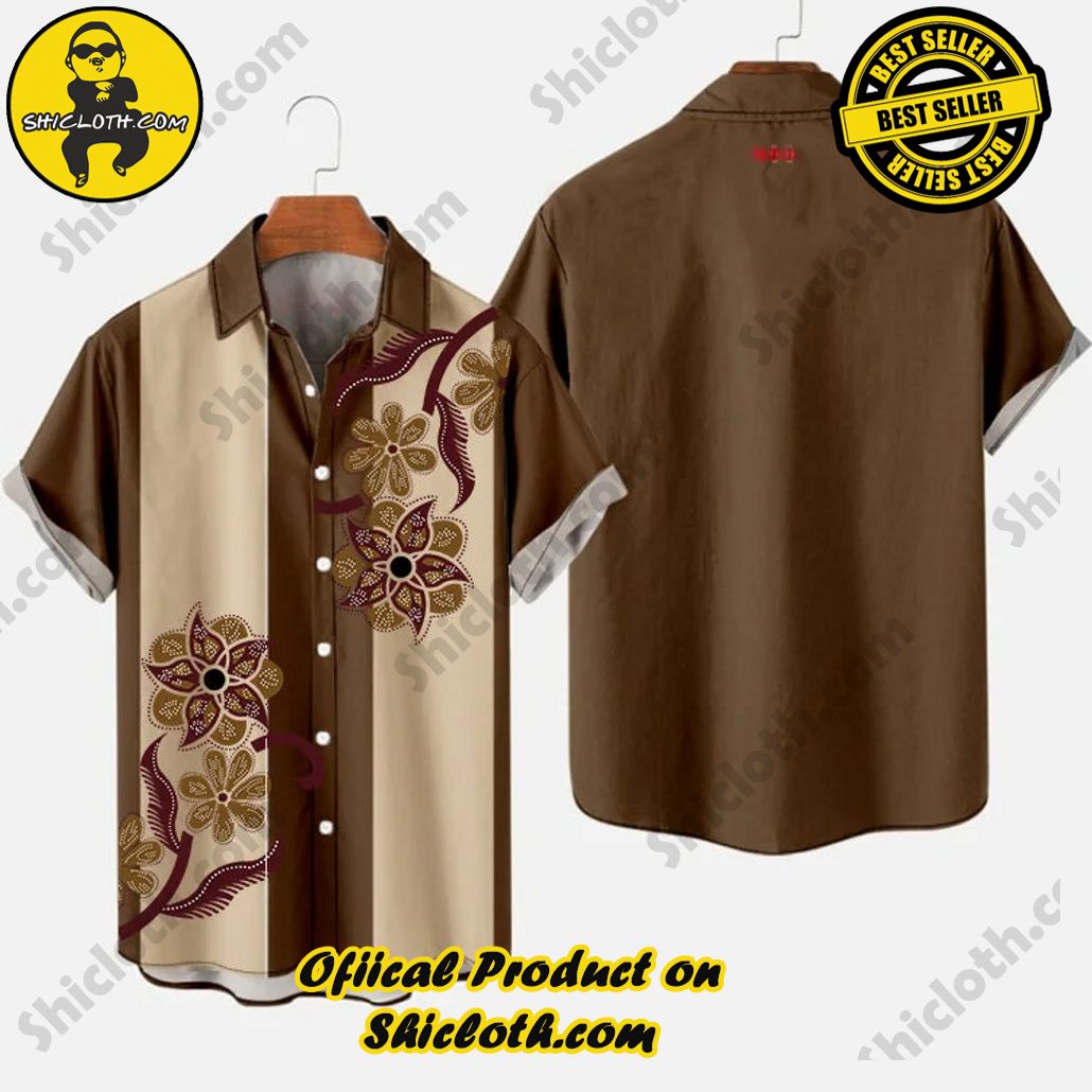 50s DarkKhaki & LightKhaki Stripe Floral Printing Men’s Short Sleeve Shirt 50s DarkKhaki & LightKhaki Stripe Floral Printing Men’s Short Sleeve Shirt