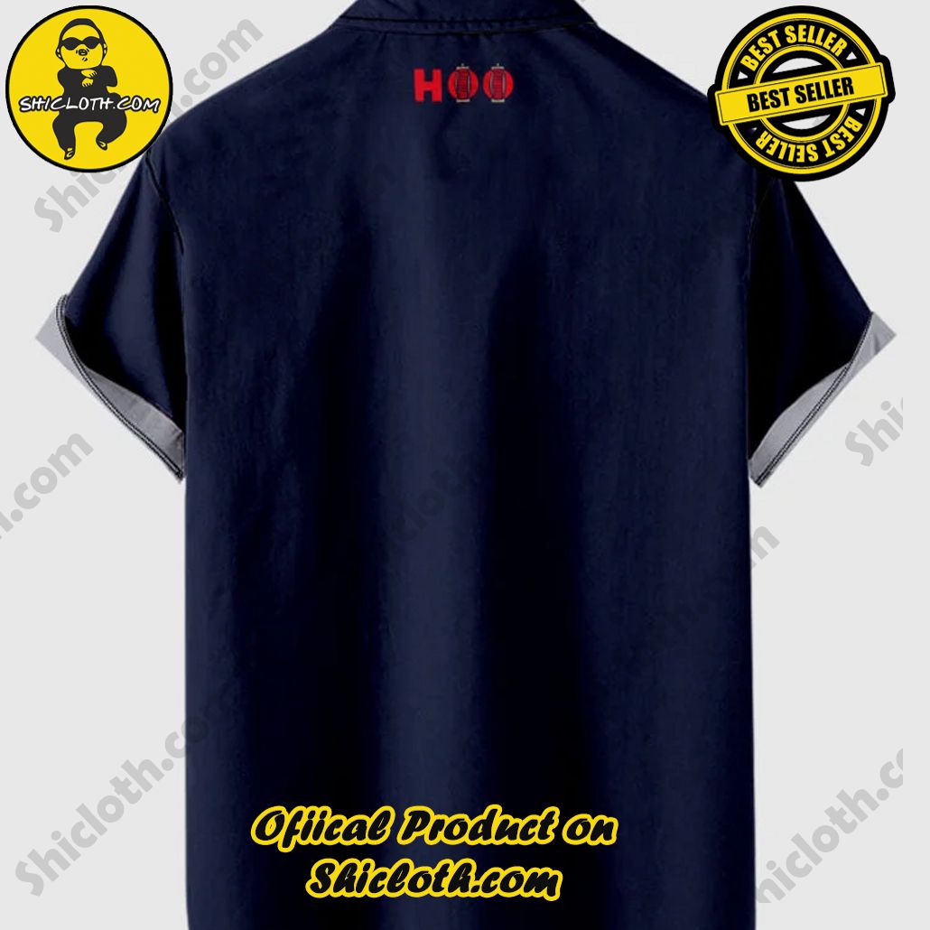 50s Khaki & Navy Stitching Musical Note Printing Men's Short Sleeve Shirt 2 50s Khaki & Navy Stitching Musical Note Printing Men's Short Sleeve Shirt - Image 2