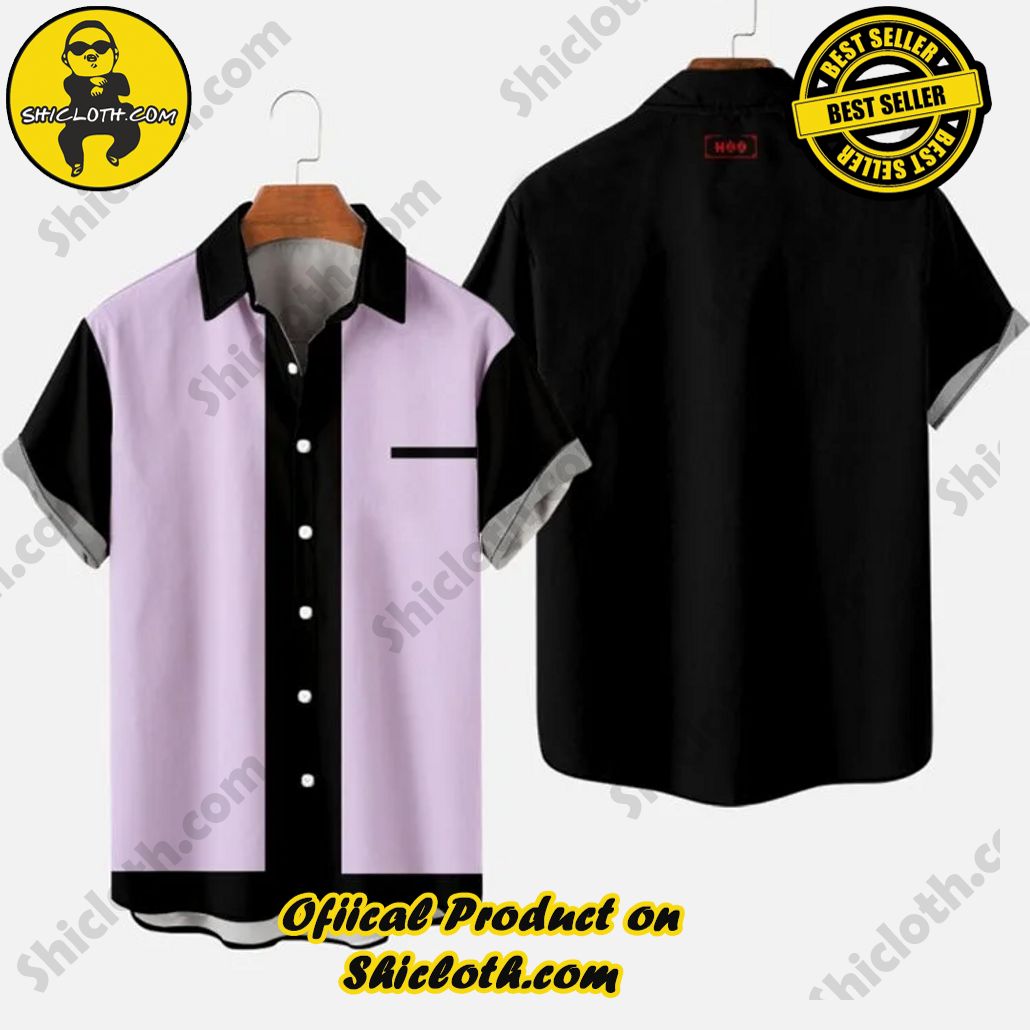 50s LightPinkPurple & Black Stitching Camp Men’s Short Sleeve Shirt 50s LightPinkPurple & Black Stitching Camp Men’s Short Sleeve Shirt