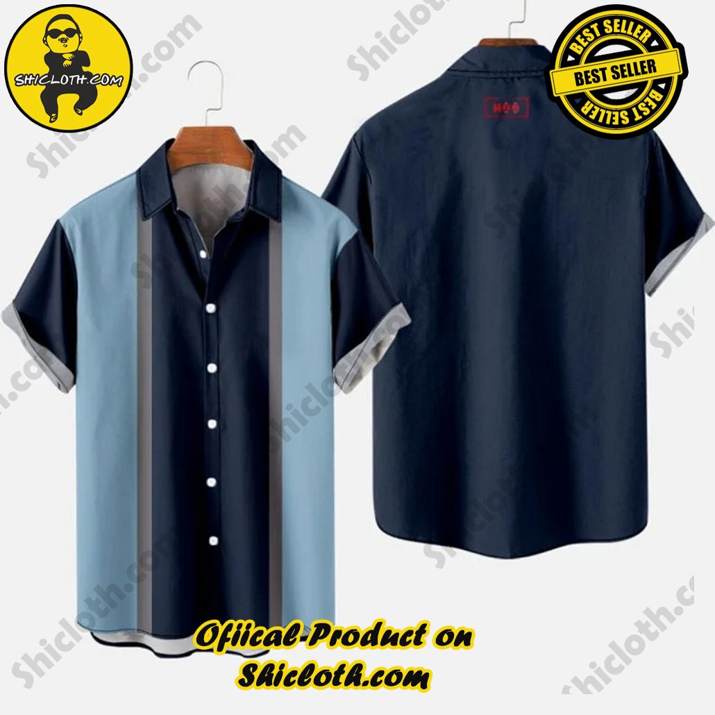 50s LightSkyBlue & Navy Stitching Men’s Short Sleeve Shirt 50s LightSkyBlue & Navy Stitching Men’s Short Sleeve Shirt