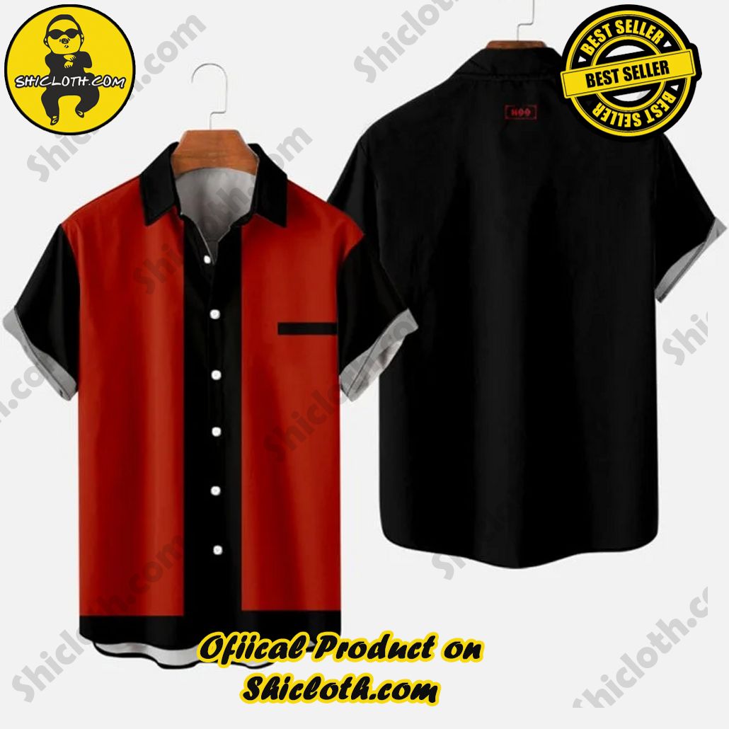 50s Red & Black Stitching Men’s Short Sleeve Shirt 50s Red & Black Stitching Men’s Short Sleeve Shirt