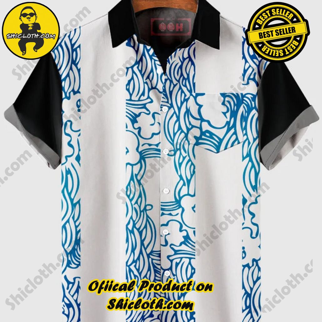 Sway into Summer Bliss with Shiclothshop's Tropical Elegance: The Hawaiian Shirt Collection 23 50s Style Black-White Spindrift Printing Hawaiian Men's Hawaiian Shirt And Short