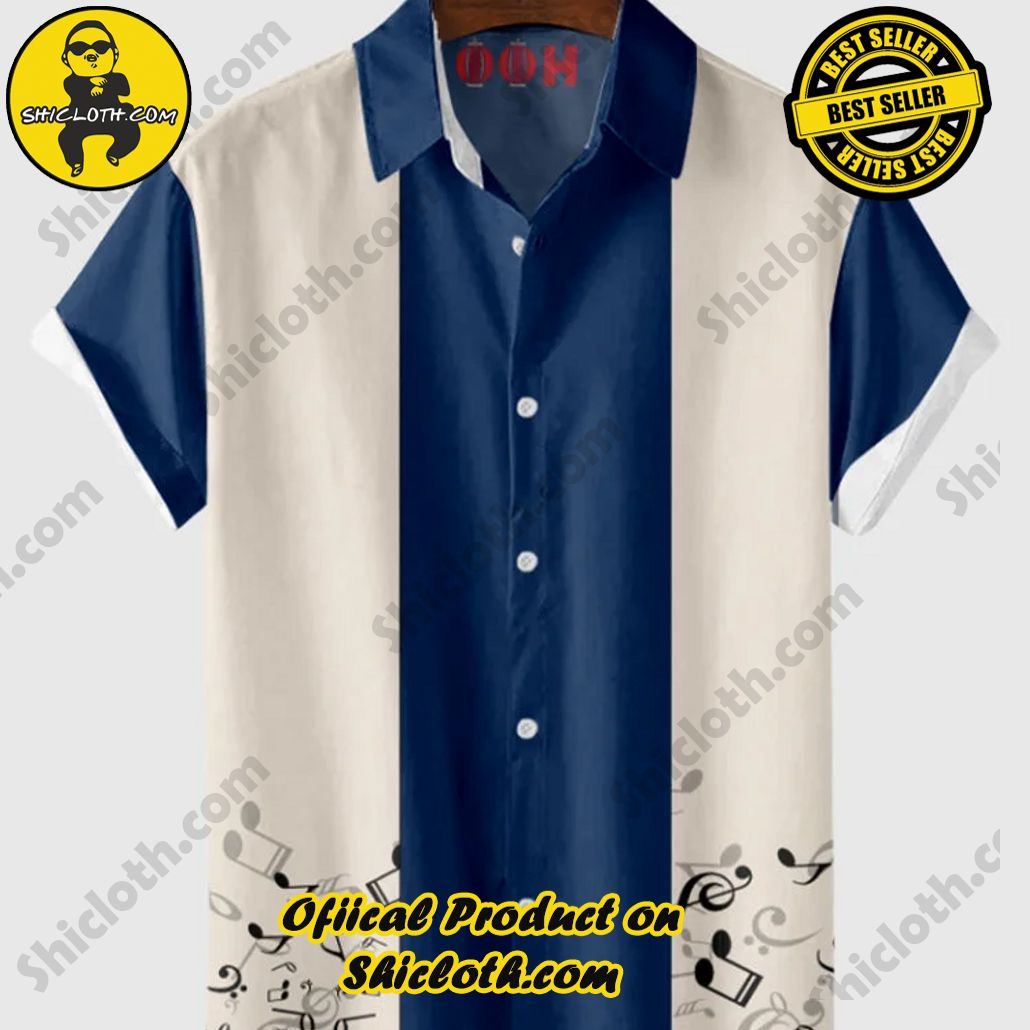 Sway into Summer Bliss with Shiclothshop's Tropical Elegance: The Hawaiian Shirt Collection 24 50s' White Stripe & Musical Note Printing Men's Hawaiian Shirt And Short