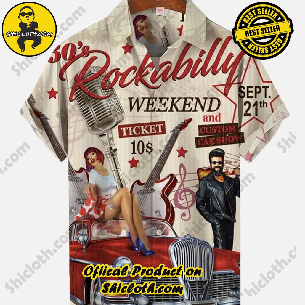 Shicloth's Tropical Elegance: Embrace Summer Vibes with Our Hawaiian Shirt and Shorts Set 8 60s Retro Casual Hawaiian Rockabilly Music Car Printing Short Sleeve Shirt