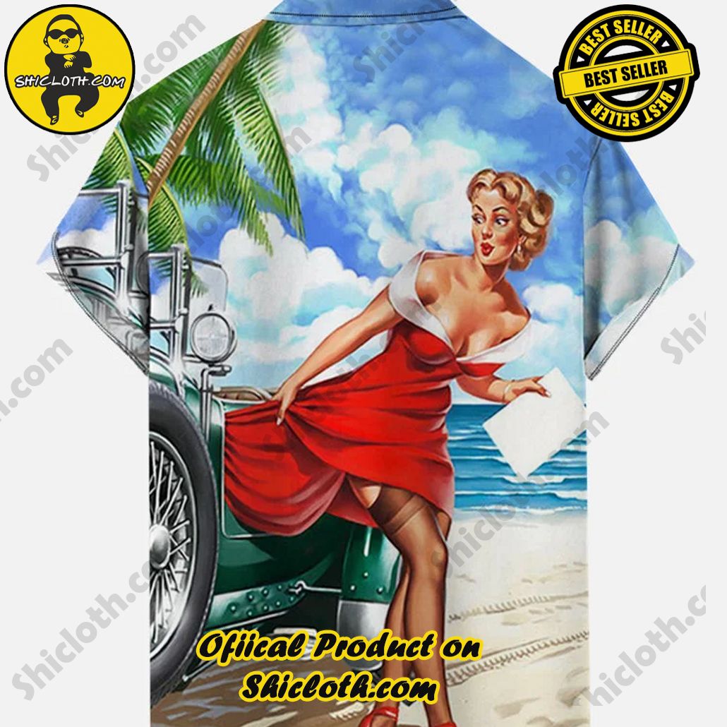 Beach, Beauty And Retro Car Hawaiian Printing Short Sleeve Shirt Beach, Beauty And Retro Car Hawaiian Printing Short Sleeve Shirt