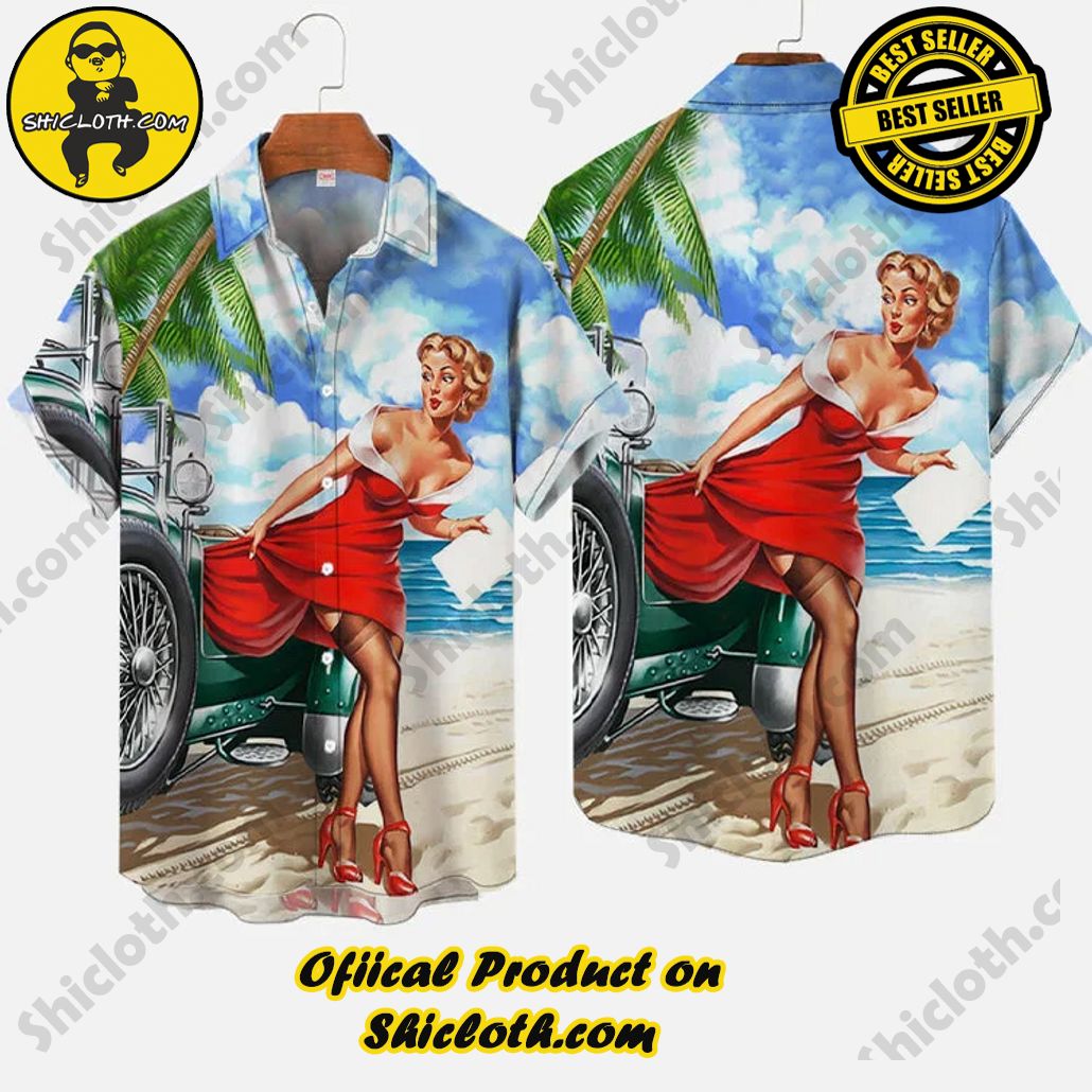 Beach, Beauty And Retro Car Hawaiian Printing Short Sleeve Shirt Beach, Beauty And Retro Car Hawaiian Printing Short Sleeve Shirt