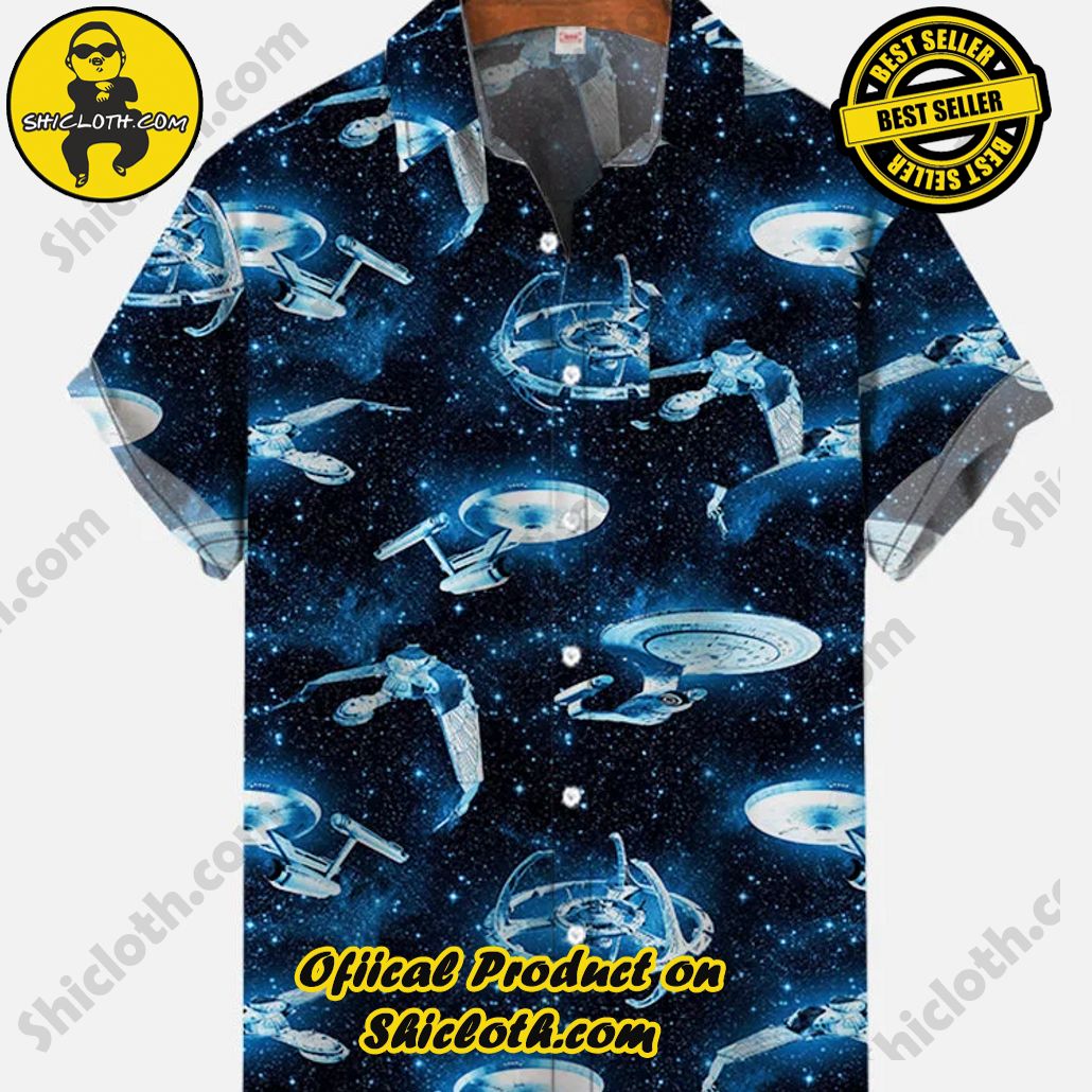 Bare the Breeze: Shiclothshop's Short Sleeve Shirts Unveiled 18 Blue Fantasy Star Night Sky Sci-Fi Interstellar Travel Spaceships Printing Breast Pocket Short Sleeve Shirt
