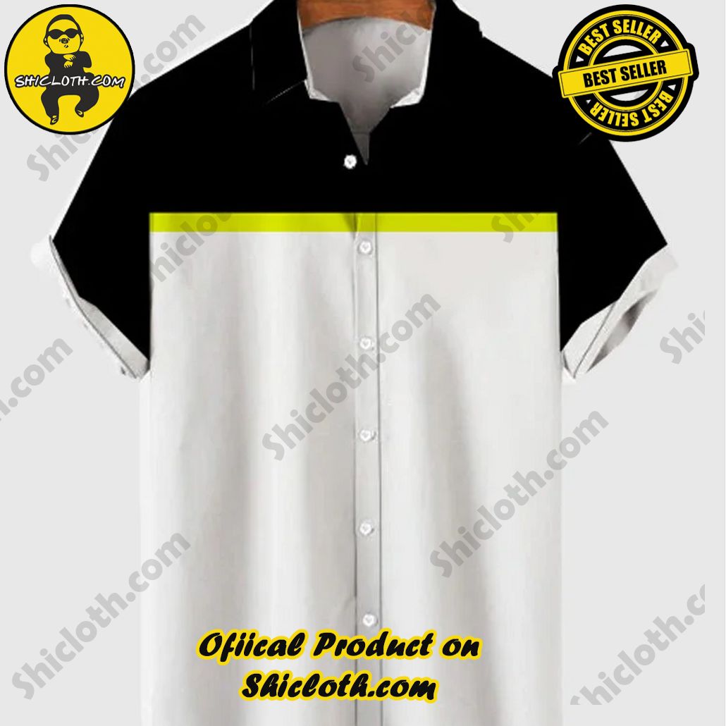 Shiclothshop's Short Sleeve Shirts – Effortless Elegance and Contemporary Comfort 19 Camp Retro Black & Yellow & White Stitching Men's Short Sleeve Shirt