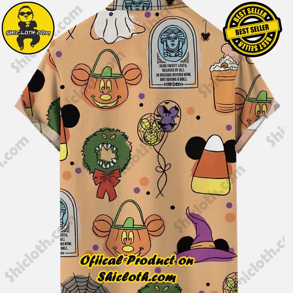 Cartoon Retro Halloween Big-Eared Mouse Jack-O’-Lantern And Wizard Hat Printing Breast Pocket Short Sleeve Shirt Cartoon Retro Halloween Big-Eared Mouse Jack-O’-Lantern And Wizard Hat Printing Breast Pocket Short Sleeve Shirt
