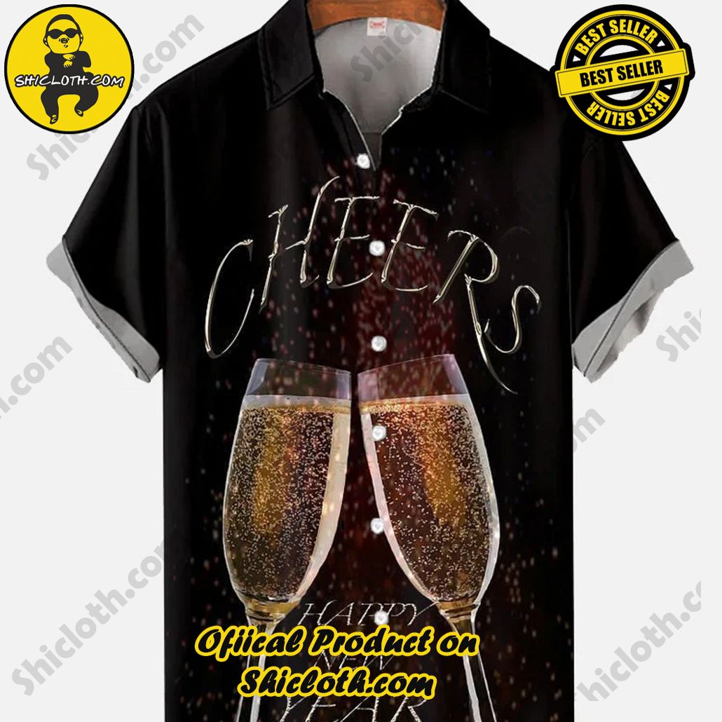 Bare the Breeze: Shiclothshop's Short Sleeve Shirts Unveiled 21 Cheers To The New Year Champagne Glasses Printing Short Sleeve Shirt