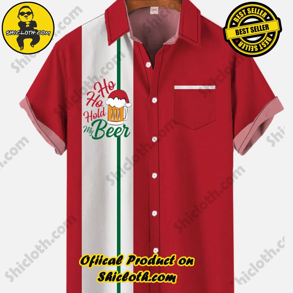 Bare the Breeze: Shiclothshop's Short Sleeve Shirts Unveiled 22 Christmas Elements Retro Red And White Stitching Hold My Beer Printing Breast Pocket Short Sleeve Shirt