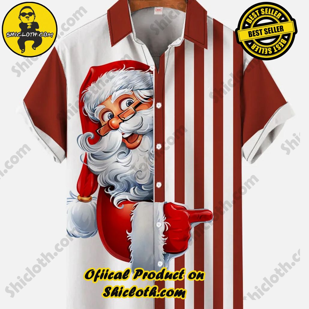 Shiclothshop's Short Sleeve Shirts – Effortless Elegance and Contemporary Comfort 20 Christmas Elements Retro Red And White Stitching Santa Claus Printing Men's Short Sleeve Shirt