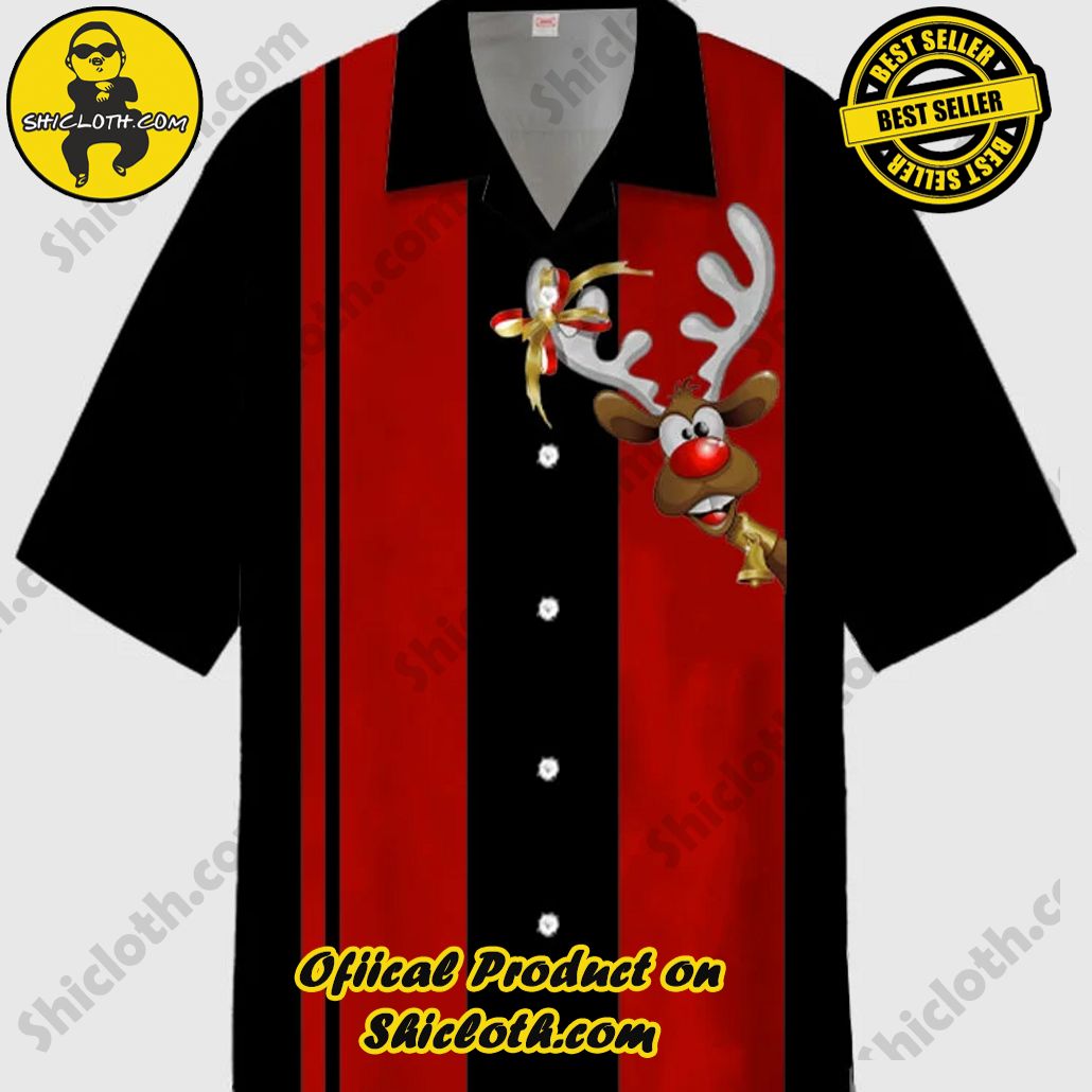Shiclothshop's Short Sleeve Shirts – Effortless Elegance and Contemporary Comfort 22 Christmas Elements Retro Trendy Red And Black Matching Cartoon Elk Printing Cuban Collar Men's Short Sleeve Shirt