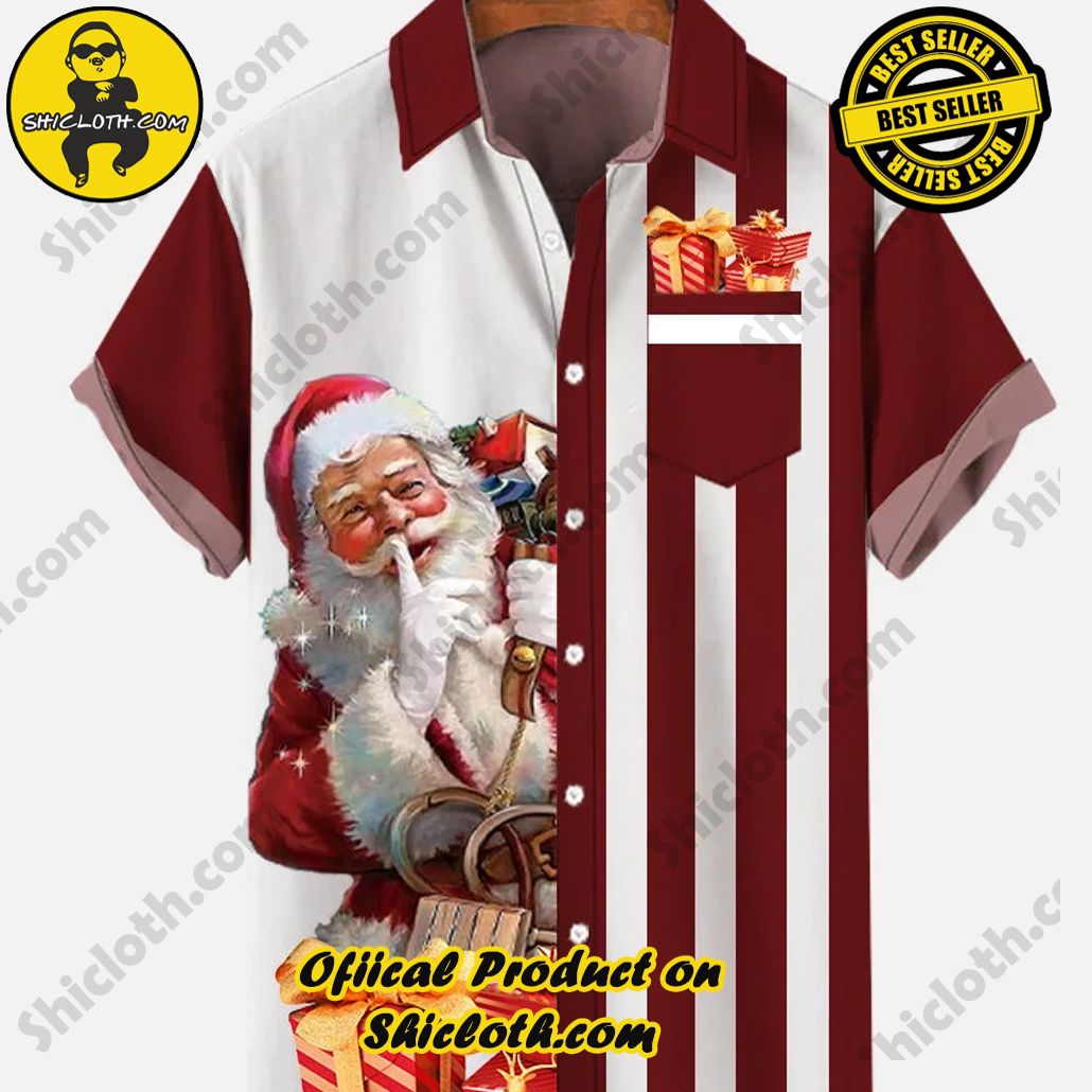 Bare the Breeze: Shiclothshop's Short Sleeve Shirts Unveiled 113 Christmas Elements Vintage Red And White Matching Santa Secretly Delivering Gifts Printing Short Sleeve Shirt