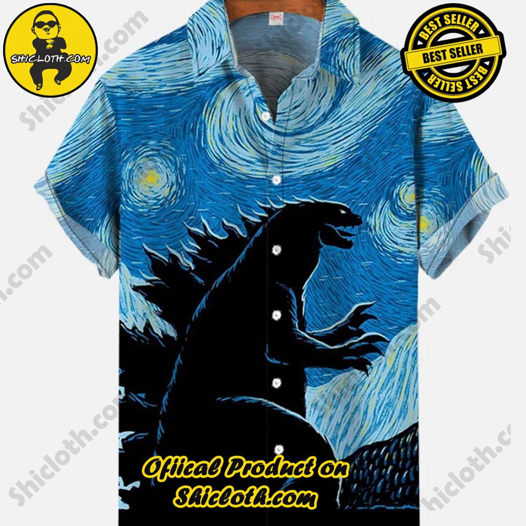 Bare the Breeze: Shiclothshop's Short Sleeve Shirts Unveiled 114 Classic Famous Painting Starry Night And Godzilla Printing Short Sleeve Shirt