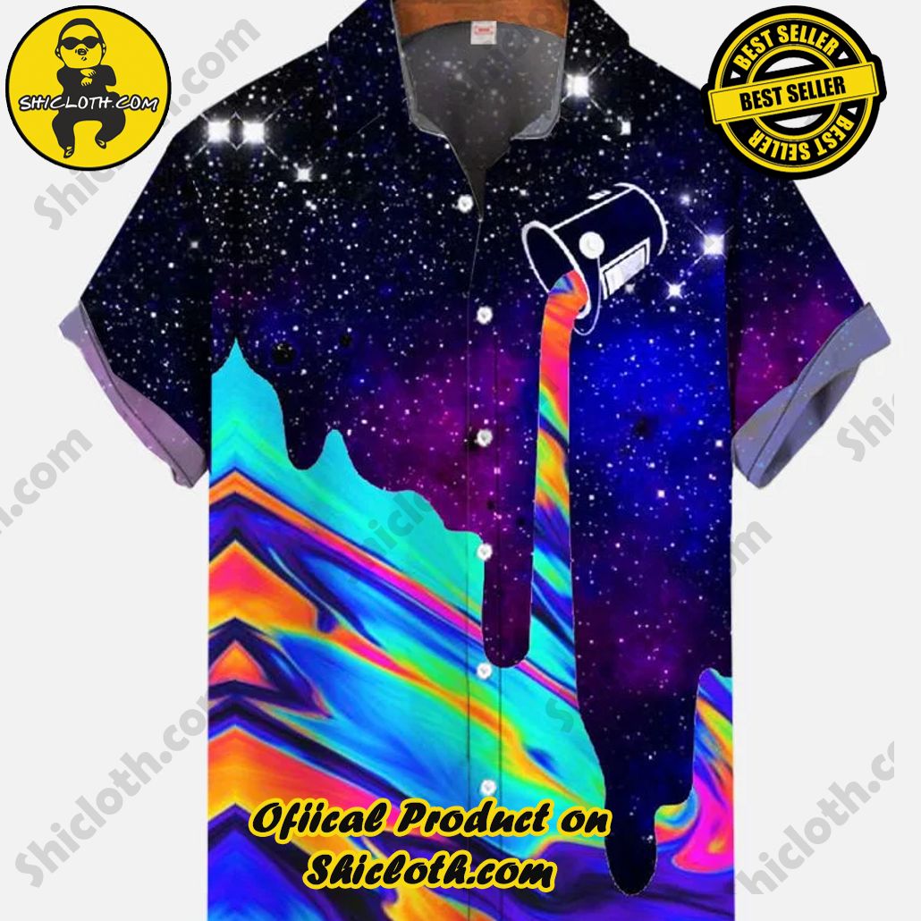 Shicloth's Tropical Elegance: Embrace Summer Vibes with Our Hawaiian Shirt and Shorts Set 20 Colorful Poured Out Paint Bucket In The Starry Sky Printing Short Sleeve Shirt