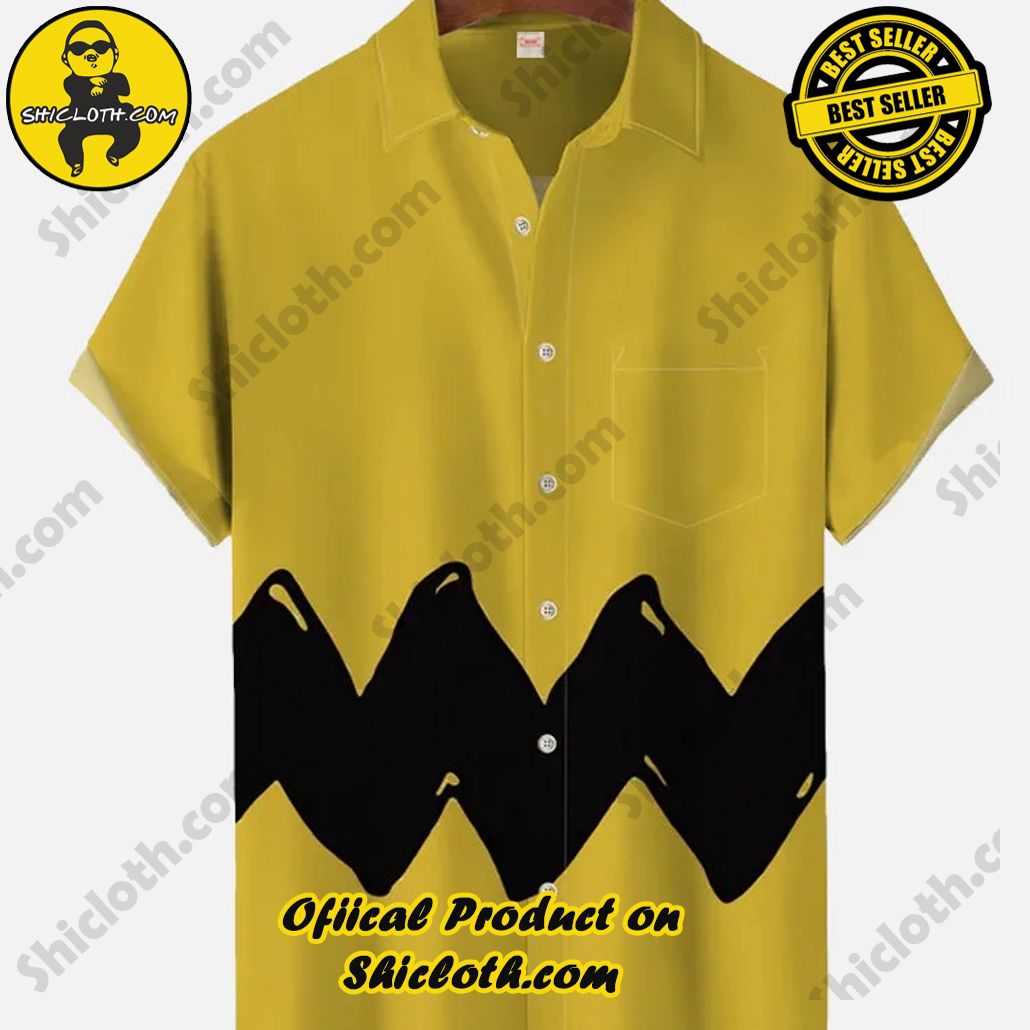 Bare the Breeze: Shiclothshop's Short Sleeve Shirts Unveiled 23 Cosplay Retro Cartoon Image Ginger Yellow And Black Matching Art Stripe Printing Short Sleeve Shirt