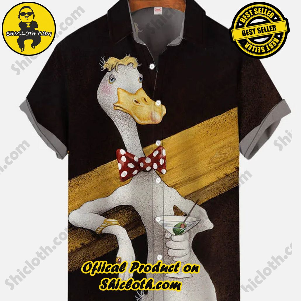 Shicloth's Tropical Elegance: Embrace Summer Vibes with Our Hawaiian Shirt and Shorts Set 22 Elegant Blonde Mr. Duck And Martini Glasses Printing Short Sleeve Shirt