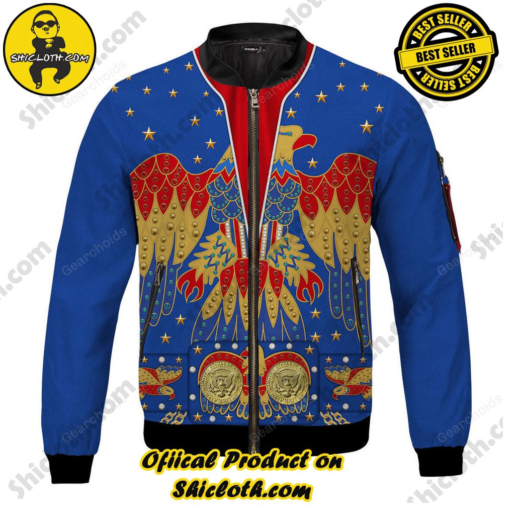 Bomber Elegance: Unveiling Shiclothshop's Timeless Jacket Marvel 7 Elvis Eagle Blue Bomber Jacket Version 2