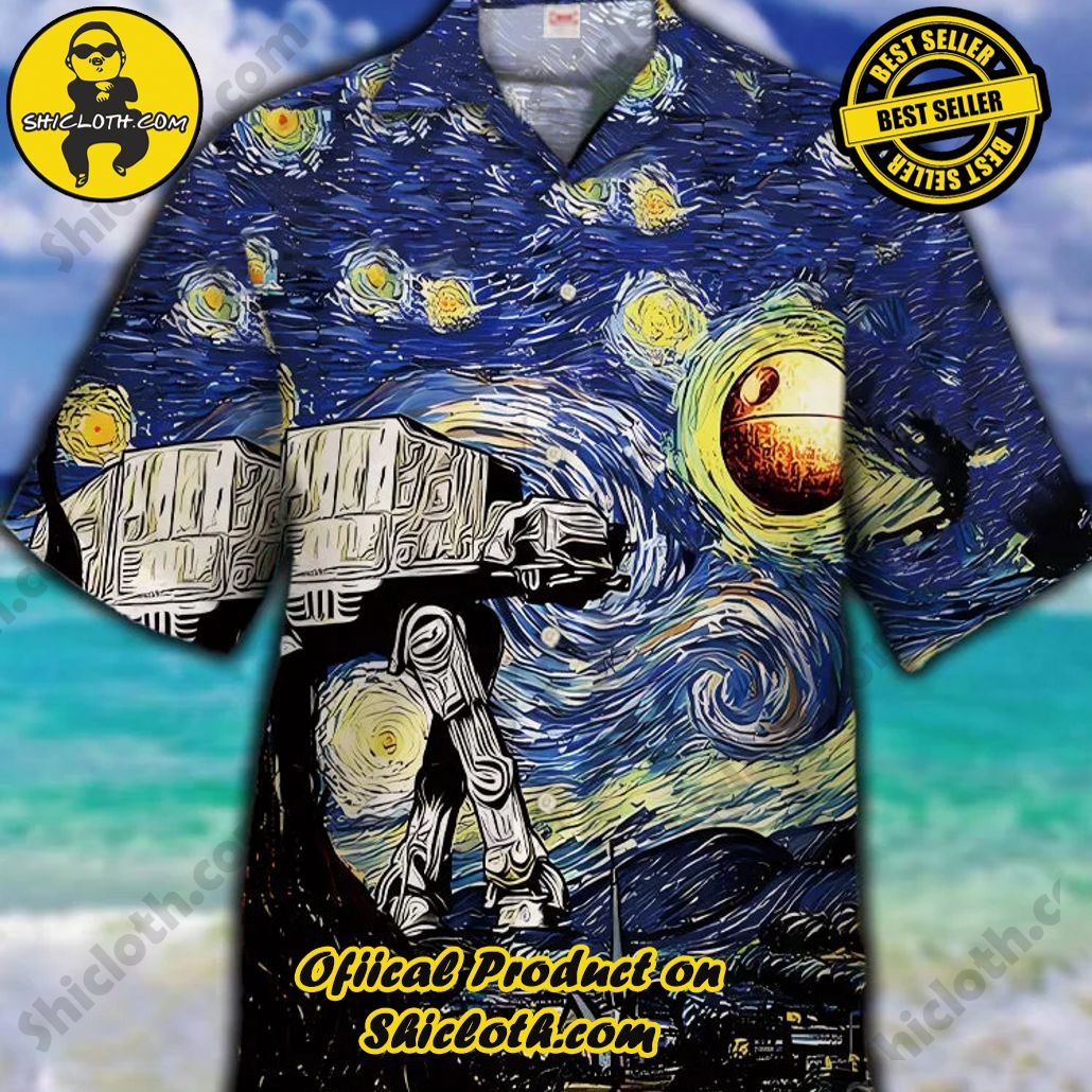 Shicloth's Tropical Elegance: Embrace Summer Vibes with Our Hawaiian Shirt and Shorts Set 23 Eye-Catching Classic Famous Painting Starry Sky And Armored Walker Printing Cuban Collar Hawaiian Short Sleeve Shirt