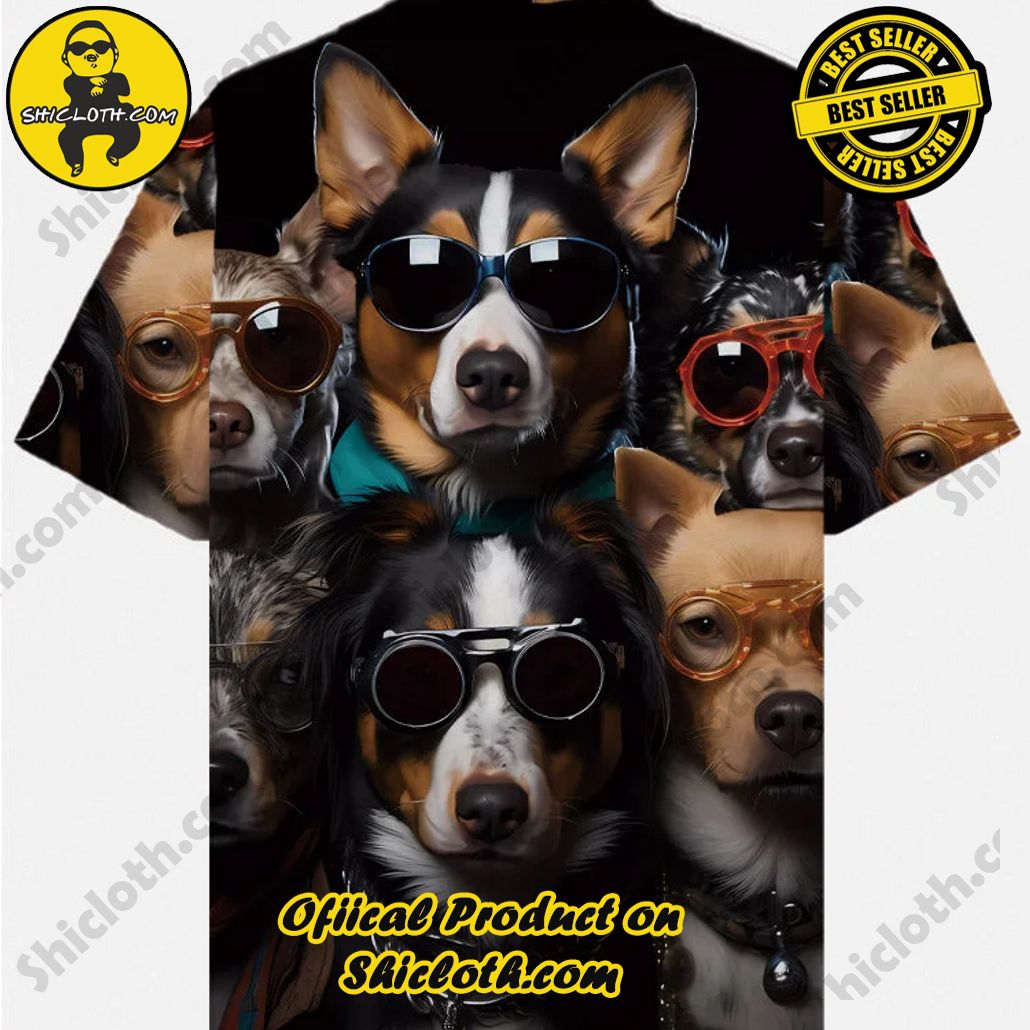 Eye-Catching Cool Dog Gang Sunglasses Dogs In The Dark Printing Cuban Collar Hawaiian Short Sleeve Shirt Eye-Catching Cool Dog Gang Sunglasses Dogs In The Dark Printing Cuban Collar Hawaiian Short Sleeve Shirt