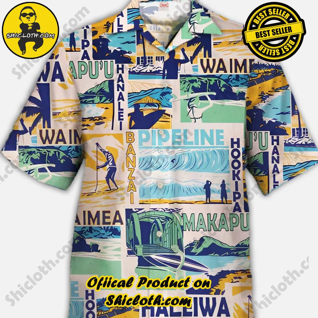 Eye-Catching Natural Pattern Hawaii Vintage Surfing And Waves Printing Cuban Collar Hawaiian Short Sleeve Shirt 2 Eye-Catching Natural Pattern Hawaii Vintage Surfing And Waves Printing Cuban Collar Hawaiian Short Sleeve Shirt - Image 2