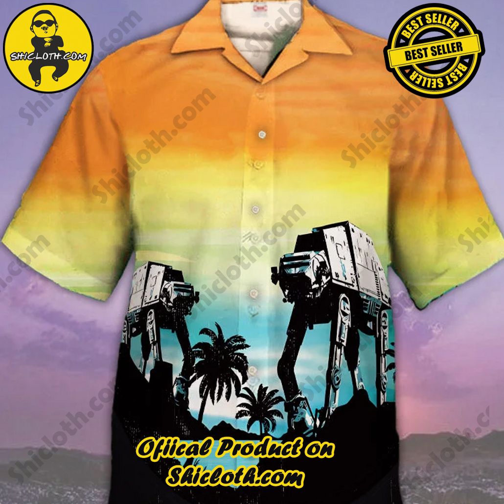 Shicloth's Tropical Elegance: Embrace Summer Vibes with Our Hawaiian Shirt and Shorts Set 27 Eye-Catching Orange Sunset Vintage Palm Beach Armored Walker Printing Cuban Collar Hawaiian Short Sleeve Shirt