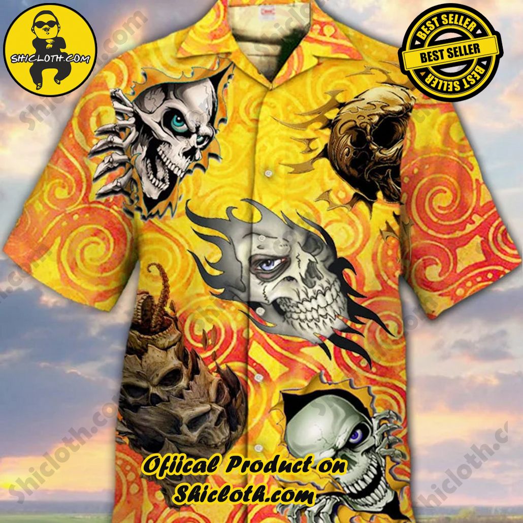 Shicloth's Tropical Elegance: Embrace Summer Vibes with Our Hawaiian Shirt and Shorts Set 30 Eye-Catching Stunning Style Vintage Skull And Fire Flaming Printing Cuban Collar Hawaiian Short Sleeve Shirt