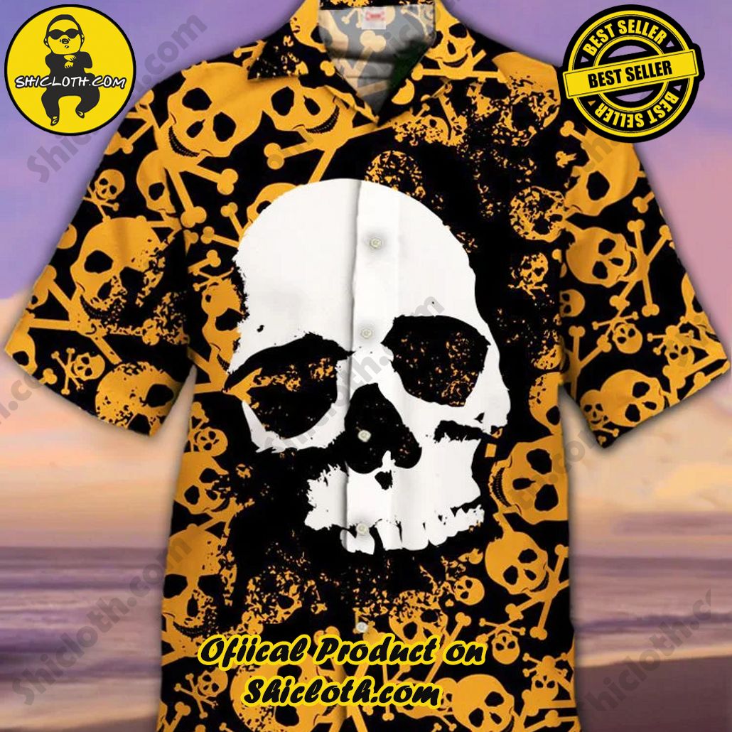 Bare the Breeze: Shiclothshop's Short Sleeve Shirts Unveiled 119 Eye-Catching Vintage Artworks Orange And White Skeleton Skulls Printing Cuban Collar Hawaiian Short Sleeve Shirt