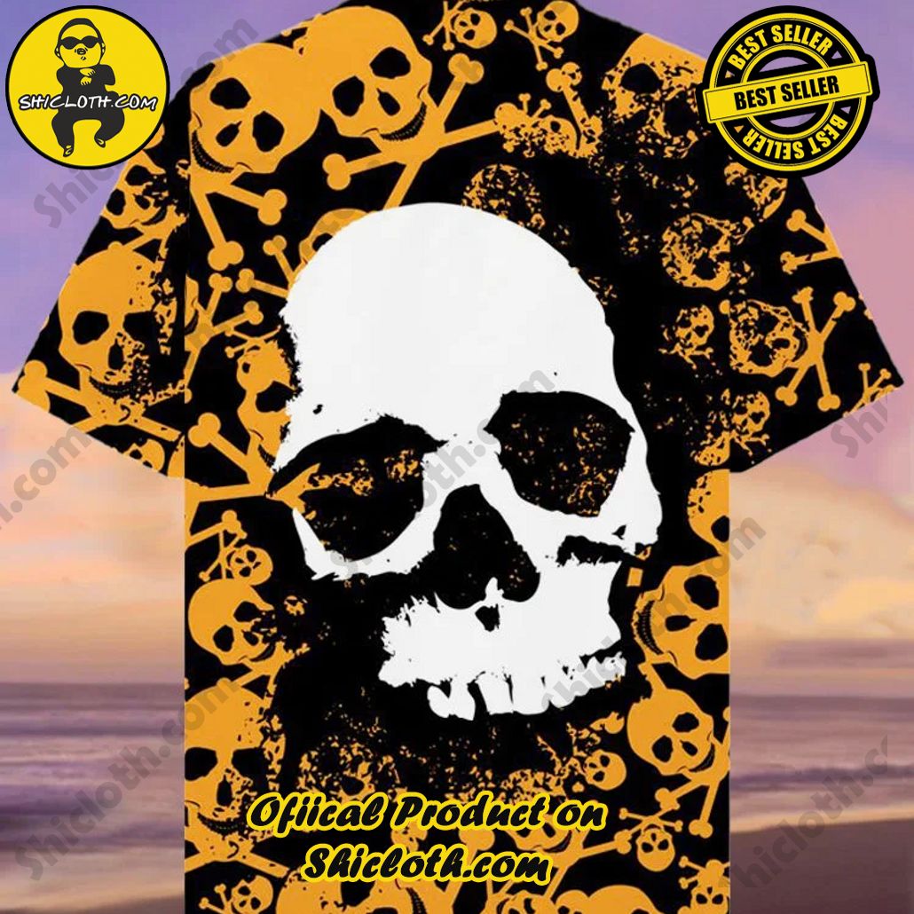 Eye-Catching Vintage Artworks Orange And White Skeleton Skulls Printing Cuban Collar Hawaiian Short Sleeve Shirt Eye-Catching Vintage Artworks Orange And White Skeleton Skulls Printing Cuban Collar Hawaiian Short Sleeve Shirt