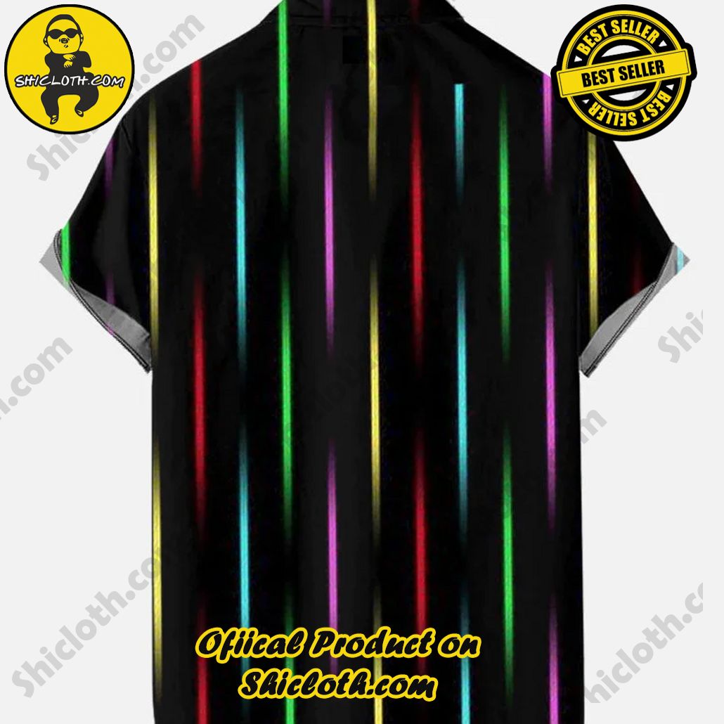 Fashion Disco Colorful Retro Neon Stripes Printing Short Sleeve Shirt Fashion Disco Colorful Retro Neon Stripes Printing Short Sleeve Shirt