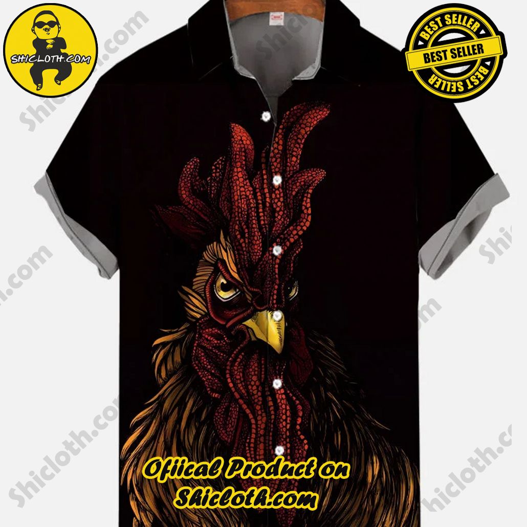 Shicloth's Tropical Elegance: Embrace Summer Vibes with Our Hawaiian Shirt and Shorts Set 35 Fighting Gamecock Staring Printing Short Sleeve Shirt