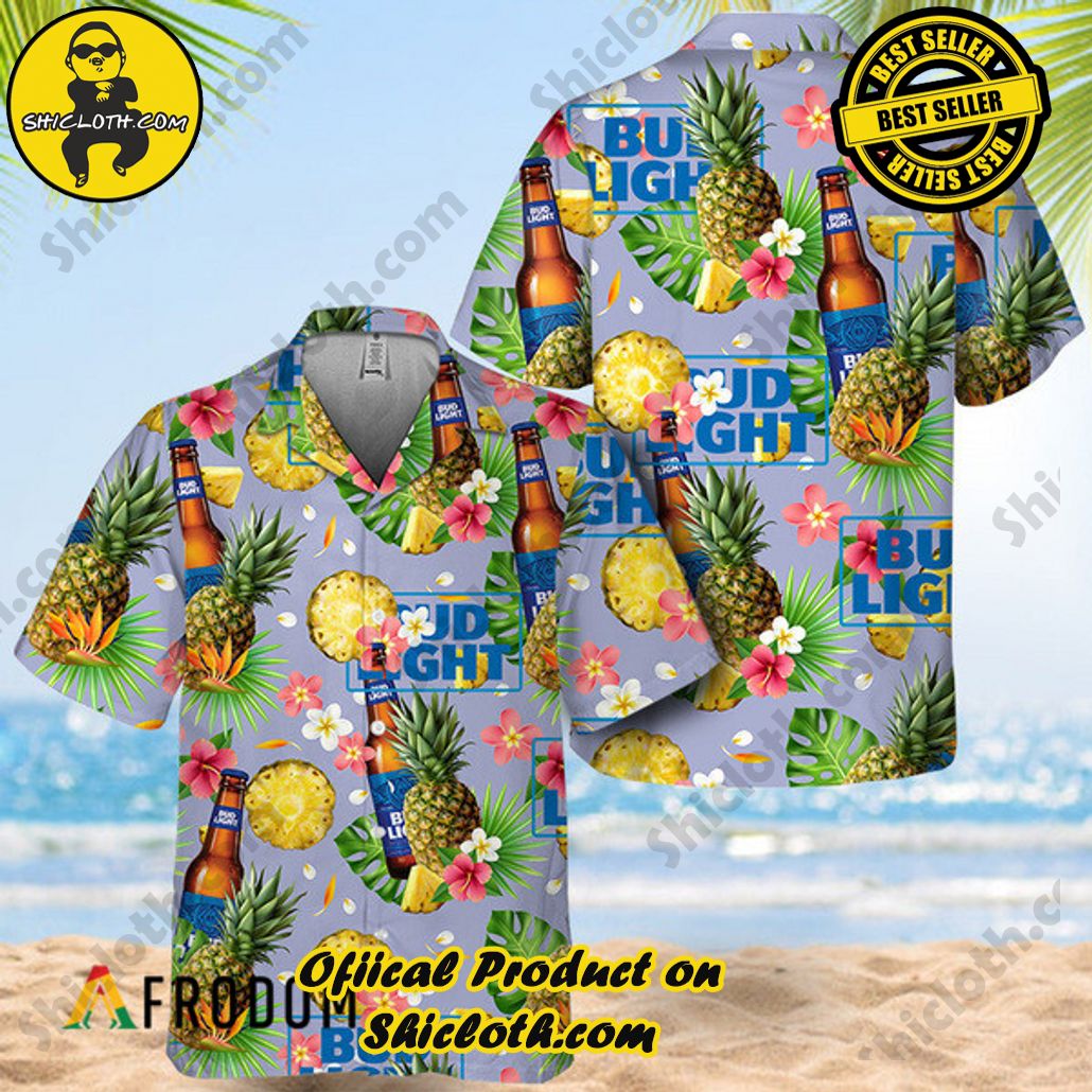 Shicloth's Tropical Elegance: Embrace Summer Vibes with Our Hawaiian Shirt and Shorts Set 108 Floral Pineapple Bud Light Hawaiian Shirt