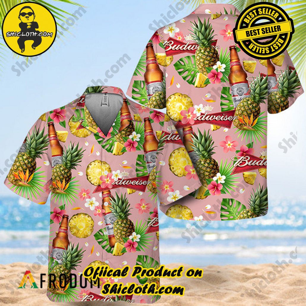 Shicloth's Tropical Elegance: Embrace Summer Vibes with Our Hawaiian Shirt and Shorts Set 109 Floral Pineapple Budweiser Beer Hawaiian Shirt