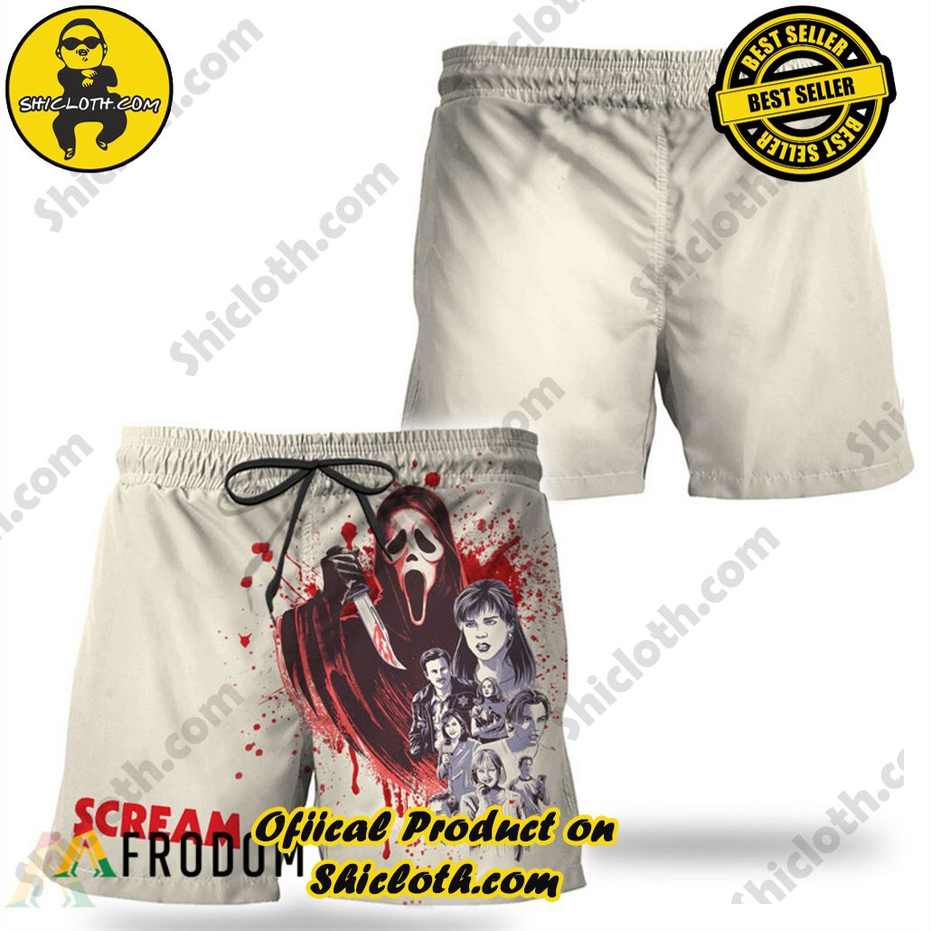 Shicloth's Tropical Elegance: Embrace Summer Vibes with Our Hawaiian Shirt and Shorts Set 115 Ghostface Slasher Horror Movie Scream Hawaiian Shorts