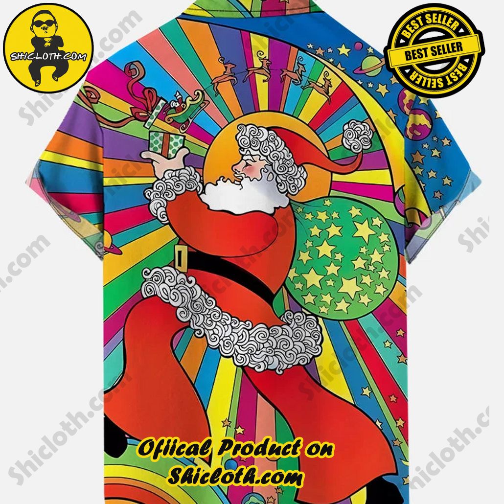 Alternative view of Gorgeous Vintage Colorful Trippy Santa Send Gifts Printing Short Sleeve Shirt