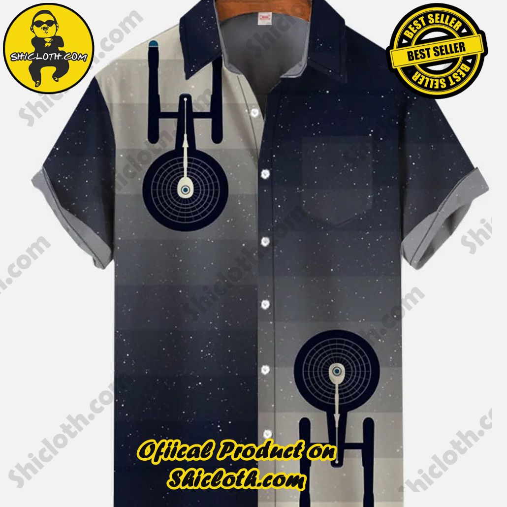 Bare the Breeze: Shiclothshop's Short Sleeve Shirts Unveiled 31 Gradient Starry Night Sky Sci-Fi Interstellar Travel Spaceship Printing Breast Pocket Short Sleeve Shirt