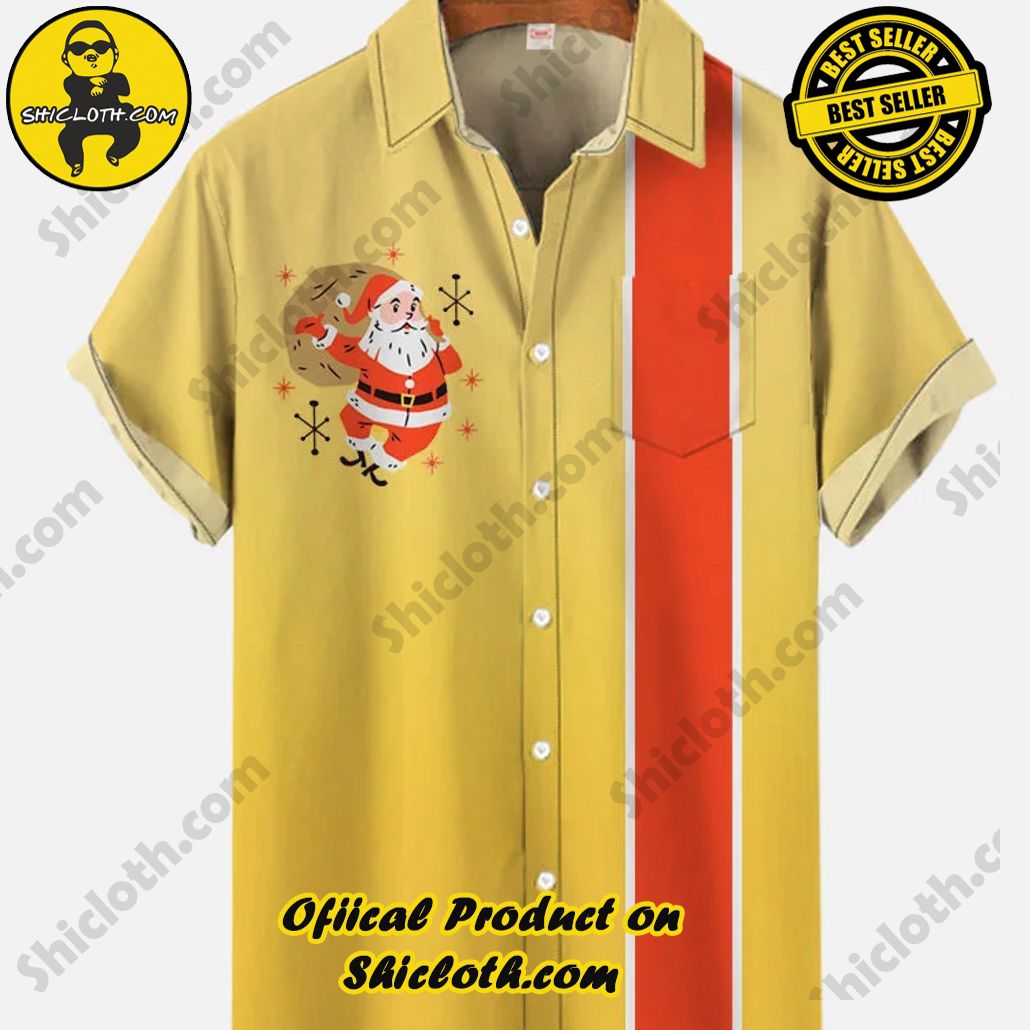 Bare the Breeze: Shiclothshop's Short Sleeve Shirts Unveiled 32 Gradient Yellow Orange Stripes Contrasting Color And Atomic Santa Claus Printing Breast Pocket Short Sleeve Shirt