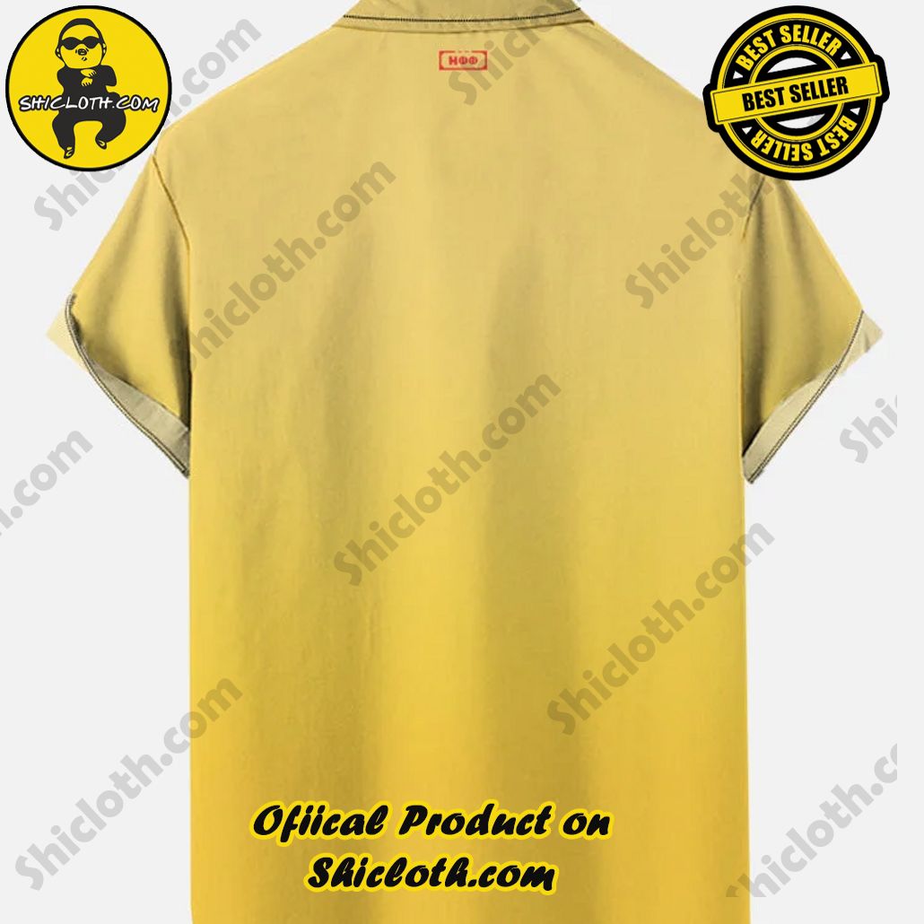Gradient Yellow Orange Stripes Contrasting Color And Atomic Santa Claus Printing Breast Pocket Short Sleeve Shirt Gradient Yellow Orange Stripes Contrasting Color And Atomic Santa Claus Printing Breast Pocket Short Sleeve Shirt