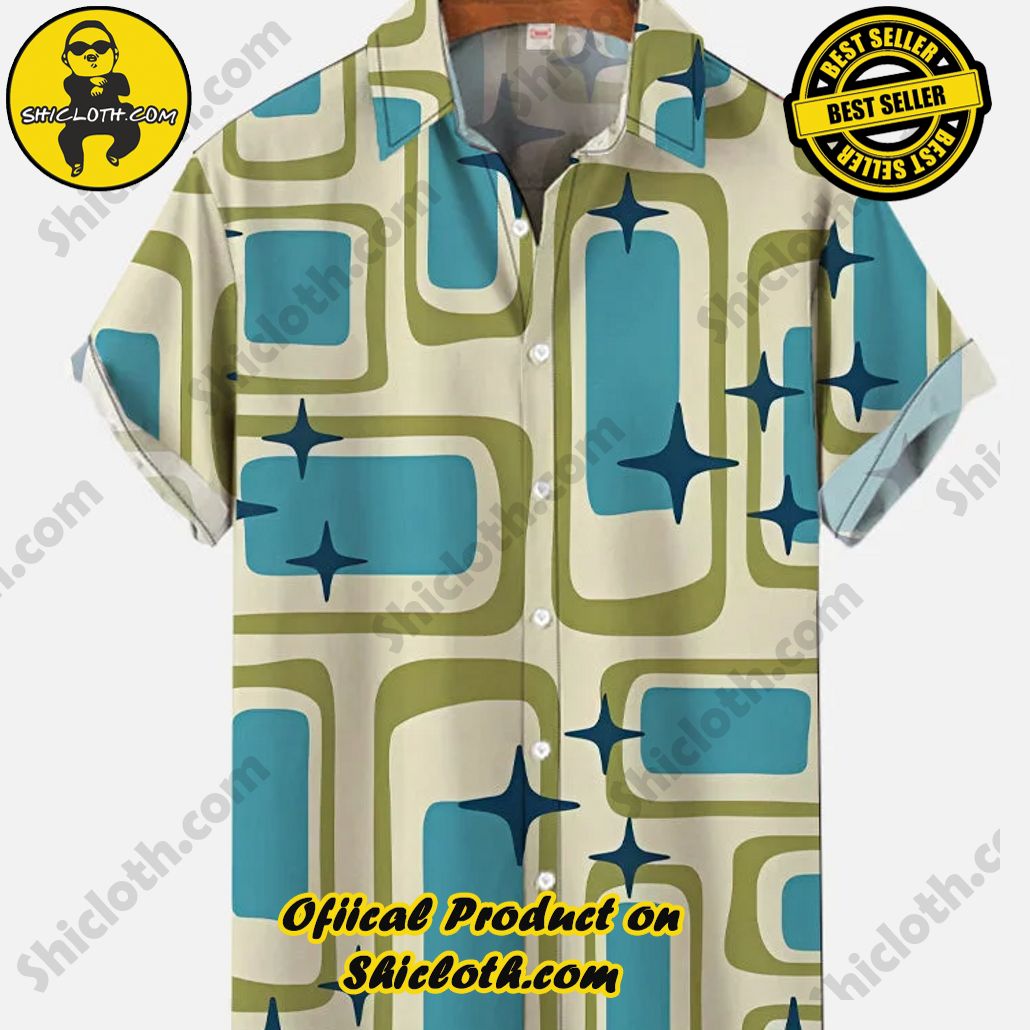 Shicloth's Tropical Elegance: Embrace Summer Vibes with Our Hawaiian Shirt and Shorts Set 38 Green 50s Retro Mid Century Modern Abstract Geometric Pattern Printing Short Sleeve Shirt