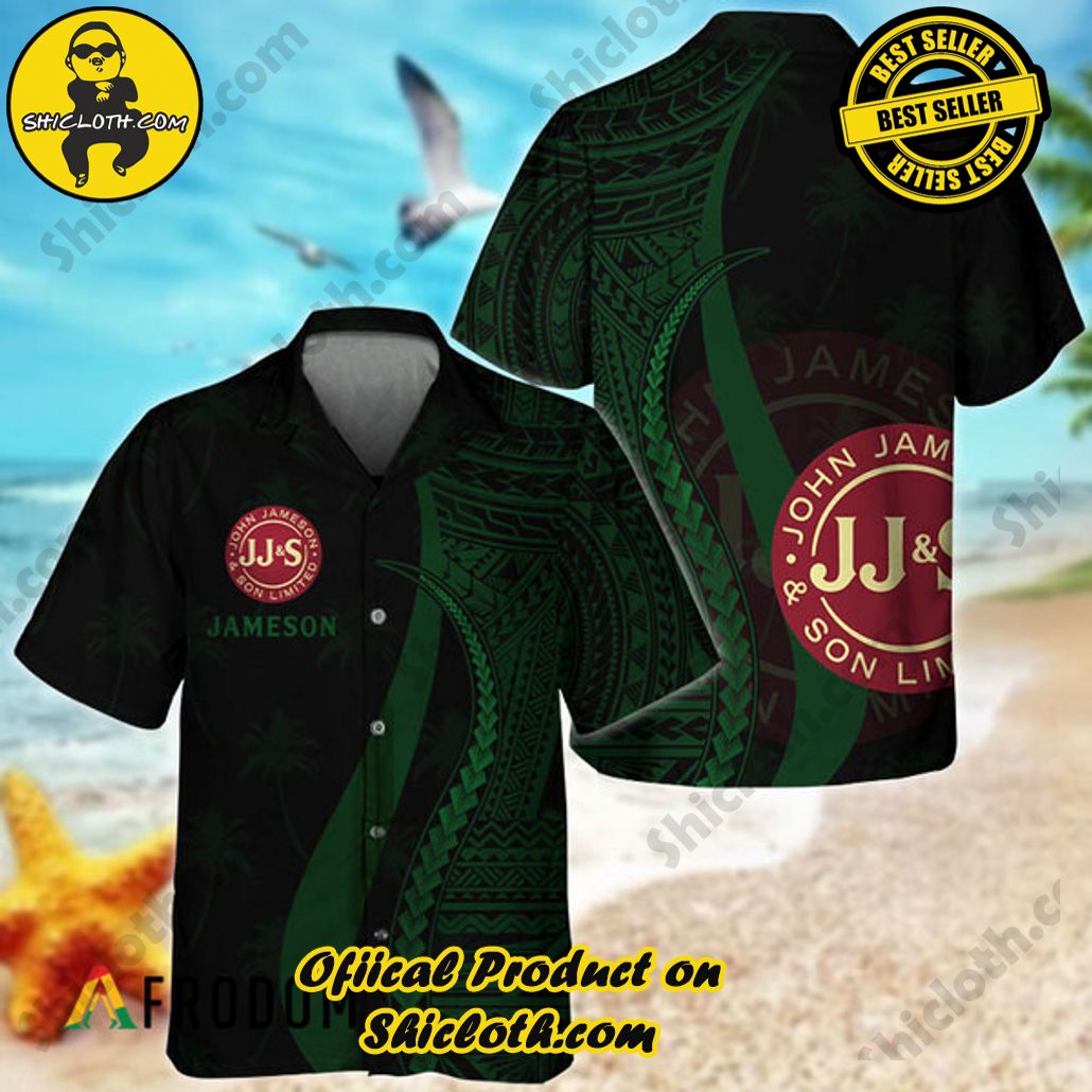 Shicloth's Tropical Elegance: Embrace Summer Vibes with Our Hawaiian Shirt and Shorts Set 117 Green Polynesian Jameson Whiskey Hawaiian Shirt