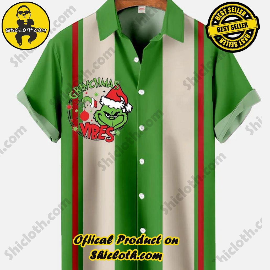 Bare the Breeze: Shiclothshop's Short Sleeve Shirts Unveiled 33 Green Red Stripes Contrasting Color And Christmas Furry Monsters Printing Short Sleeve Shirt