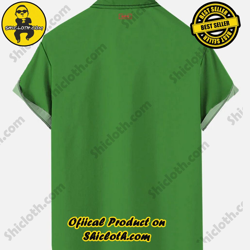 Green Red Stripes Contrasting Color And Christmas Furry Monsters Printing Short Sleeve Shirt Green Red Stripes Contrasting Color And Christmas Furry Monsters Printing Short Sleeve Shirt